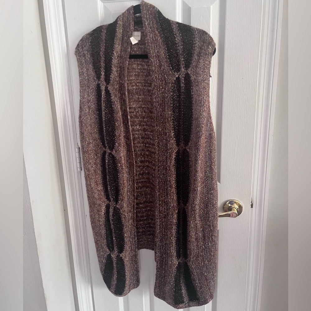 Chico's Brown & Black Open Front Knit Vest
